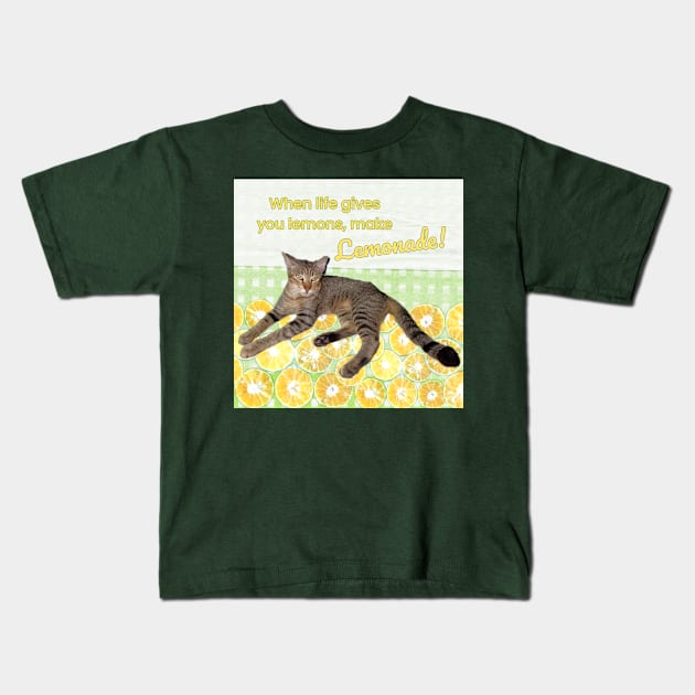 Cat with Funny Quote When Life Gives You Lemons, Make Lemonade Kids T-Shirt by aspinBreedCo2